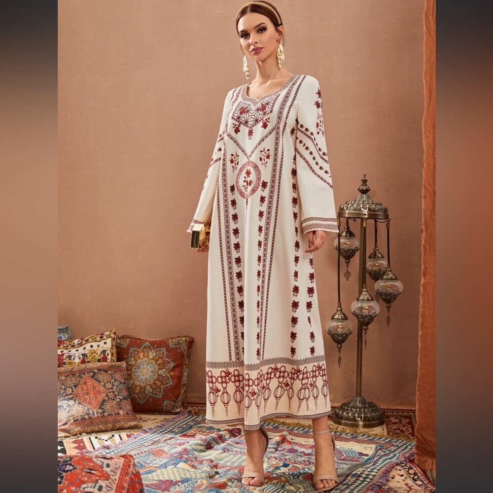 Shein Najma Floral Sweetheart Neck Kaftan Caftan Modest Maxi Dress